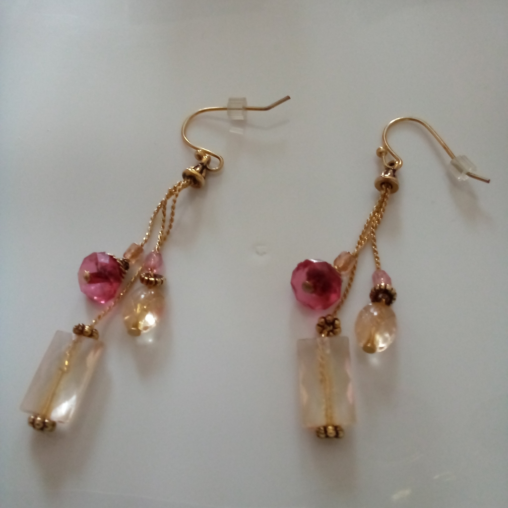 Crystal Beads Dangling Pierced Earrings